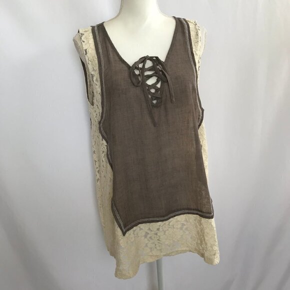 A'reve Vintage Style Mocha & Cream lace Blouse Top - Picture 1 of 14